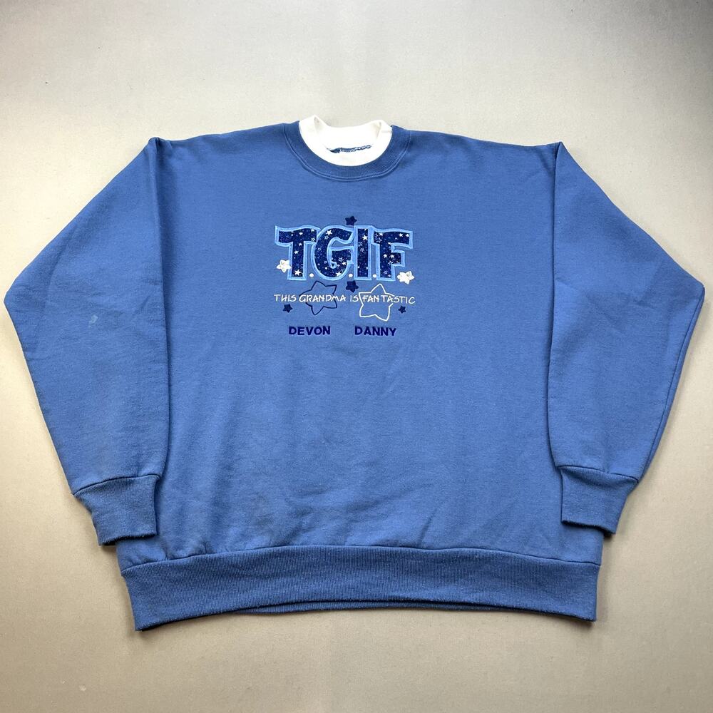 Vintage Grandma Sweatshirt Womens XL Blue Crewneck Mom Grandparent Funny 90s
